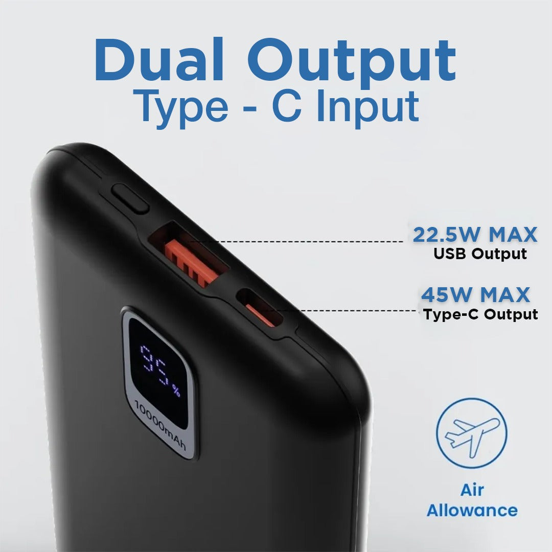 KAYROO PB-40 10000mAh 45W PD+Quick Charge 3.0 Fast Charging Slim & Compact Powerbank, 45W Fast Charging, USB & Type C Output, Power Delivery, Quick Charge for iPhone, Android & Other Devices